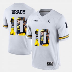 Player Pictorial Tom Brady Michigan Jersey For Men's #10 White 425073-688